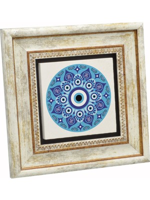 Nazar Boncuklu Desen Baskılı Taş Tablo 20X20