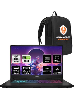 Msı Katana 17 Hx Intel Core I7 14650HX 48GB 512GB SSD RTX5060/8GB 17.3" Qhd 240Hz Freedos Taşınabilir Bilgisayar & Per4 Çanta B14WFK216XTRP327