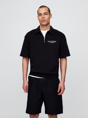 Gap Erkek Siyah Vintagesoft Spor Çeyrek Fermuarlı Pullover Sweatshirt