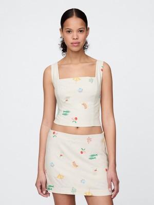 Gap Kadın Krem Keten Karışımlı Crop Bluz