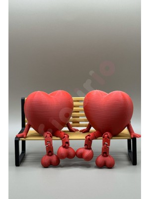 Bank Üzerinde Kalpler Biblo Seti / 3'lü Dekoratif Figür