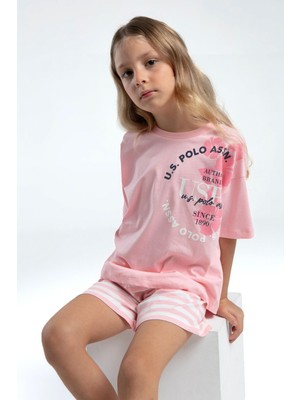 U.s. Polo Assn. 2073 Garson Kız Çocuk Bisiklet Yaka Kısa Kollu Çizgili Şort Pijama Takım
