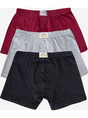 Erkek Çocuk Pamuklu Yumuşak ve Esnek Likralı boxer 3'lü Bordo Gri Siyah