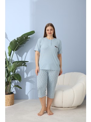 Büyük Beden Battal Viskon Kumaş Kadın Kapri Pijama Takımı