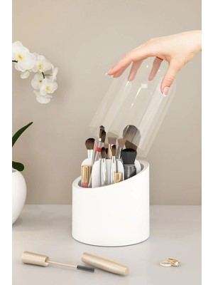 Apexel Deluxe Makyaj Fırçası ve Beyaz Renkli Hijyenik Kozmetik Düzenleyici Şeffaf Kapaklı Organizer