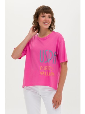 U.S. Polo Assn. Kadın Pembe Bisiklet Yaka Tişört 50263603-VR041