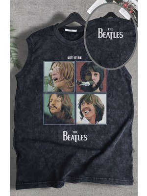 Let It Be The Beatles Ense Baskılı Yıkamalı Kolsuz Tişört, Unisex Rock Band Temalı Sıfır Kol Atlet
