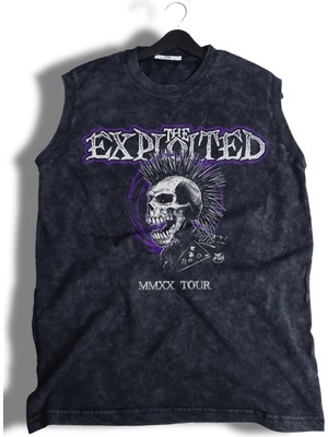 The Exploited Mmxx Tour Baskılı Yıkamalı Kolsuz Tişört, Unisex Rock Band Temalı Sıfır Kol Atlet