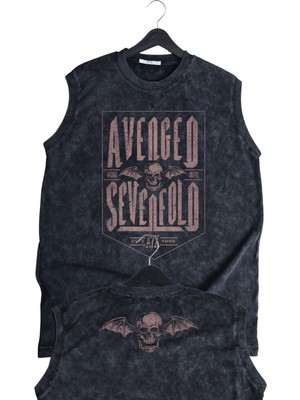 Avenged Sevenfold Ense Baskılı Yıkamalı Kolsuz Tişört, Unisex Rock Band Temalı Sıfır Kol Atlet