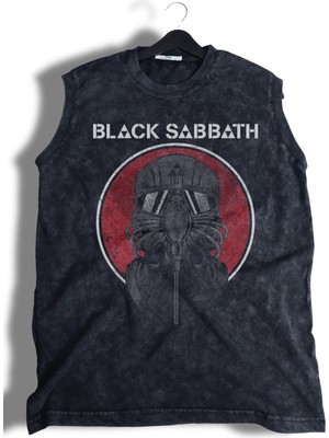 Black Sabbath Baskılı Yıkamalı Kolsuz Tişört, Unisex Rock Band Temalı Sıfır Kol Vintage Atlet