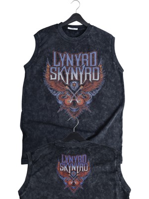 Lynyrd Skynyrd Ense Baskılı Yıkamalı Kolsuz Tişört, Unisex Rock Band Temalı Sıfır Kol Retro Atlet