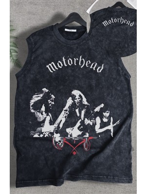 Motörhead Ense Baskılı Yıkamalı Kolsuz Tişört, Unisex Rock Band Temalı Sıfır Kol Atlet