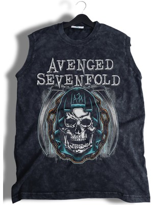 A7X Avenged Sevenfold Yazılı Yıkamalı Kolsuz Tişört, Unisex Rock Band Temalı Sıfır Kol Retro Atlet