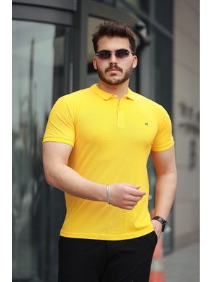 Erkek Kıvrılmaz Polo Yaka Cepsiz Slim Fit Dar Kesim T-Shirt