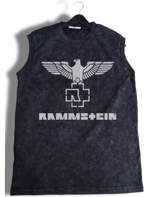 Rammstein Baskılı Yıkamalı Kolsuz Tişört, Unisex Rock Band Temalı Sıfır Kollu Eskitme Atlet