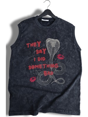 They Say I Did Something Bad Yazılı Yıkamalı Kolsuz Tişört, Taylor Swift Baskılı Sıfır Kollu Atlet