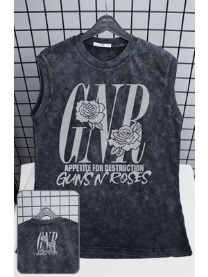 Gnr Guns N' Roses Baskılı Yıkamalı Kolsuz Tişört, Unisex Rock Band Temalı Sıfır Kollu Vintage Atlet