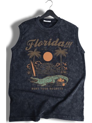 Florida Baskılı Yıkamalı Kolsuz Tişört, Unisex Taylor Swift Şarkısı Temalı Sıfır Kollu Retro Atlet