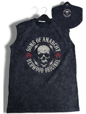 Sons Of Anarchy Ense Baskılı Yıkamalı Kolsuz Tişört, Unisex Soa Temalı Sıfır Kollu Retro Atlet