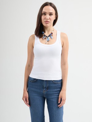 Cuello 82004 Dar Kesim Beyaz Kadın U Yaka Basic Atlet