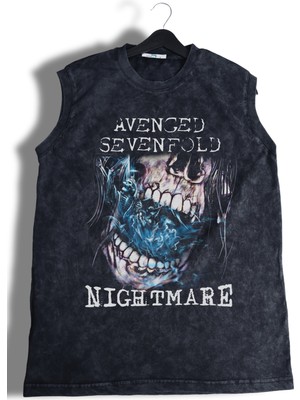 Avenged Sevenfold Nightmare Baskılı Yıkamalı Kolsuz Tişört, Unisex Rock Band Temalı Sıfır Kol Atlet