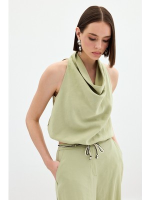 Degaje Yaka Bluz - Yağ Yeşili