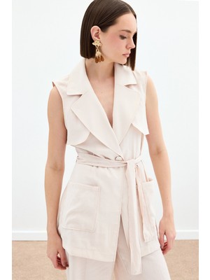 Kuşaklı Uzun Yelek - Taş