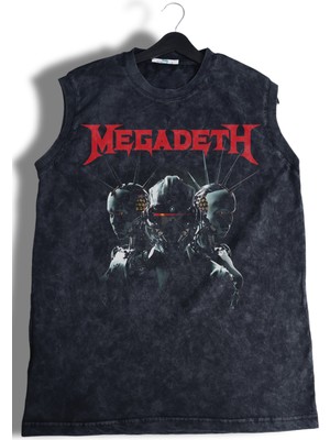 Megadeth Baskılı Yıkamalı Kolsuz Tişört, Unisex Rock Band Temalı Sıfır Kol Vintage Atlet