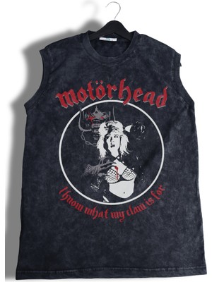 Motörhead Baskılı Yıkamalı Kolsuz Tişört, Unisex Rock Band Temalı Sıfır Kol Retro Atlet