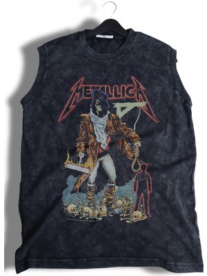 Metallica Vintage Baskılı Yıkamalı Kolsuz Tişört, Unisex Rock Band Temalı Sıfır Kollu Atlet