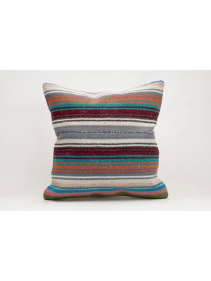 El Yapımı Kilimden Yapılmış Vintage Kırlent Kılıfı, Yün, 50X50 cm