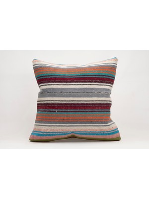 El Yapımı Kilimden Yapılmış Vintage Kırlent Kılıfı, Yün, 50X50 cm