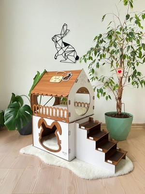 Qpr Design, Ahşap Tavşan Evi, Iki Katlı Tavşan Kalesi, Tavşan Mobilyaları, Modern Tavşan Mobilyası, Ahşap Evcil Hayvan Evi Ekstra Büyük Tavşan Evi, Tavşan Yatağı