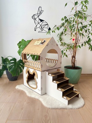 Qpr Design, Ahşap Tavşan Evi, Iki Katlı Tavşan Kalesi, Tavşan Mobilyaları, Modern Tavşan Mobilyası, Ahşap Evcil Hayvan Evi Ekstra Büyük Tavşan Evi, Tavşan Yatağı