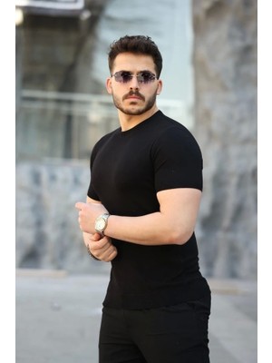 Erkek Viskon Kumaş Bisiklet Yaka Basic Tişört
