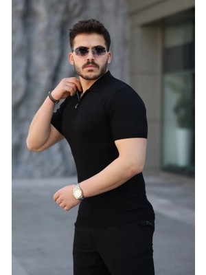 Defy Moda Erkek Viskon Kumaş Polo Yaka Desenli Tişört