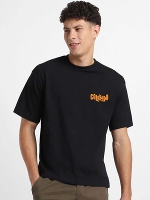 Defy Moda Erkek Baskılı Oversize T-Shirt - Siyah