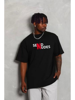 Defy Moda Unisex Bisiklet Yaka Double Oversize Baskılı T-Shirt - Siyah