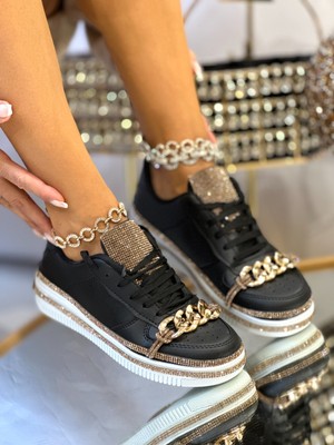 Diva Kristal Taşlı Özel Tasarım Spor Ayakkabı Siyah