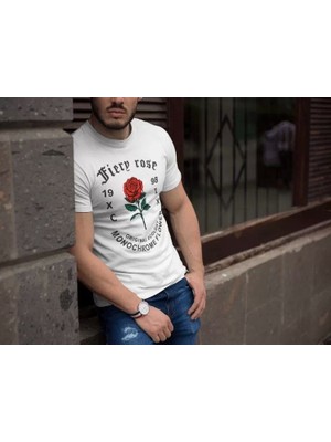 Defy Moda Erkek Bisiklet Yaka Baskılı Oversize T-Shirt - Beyaz