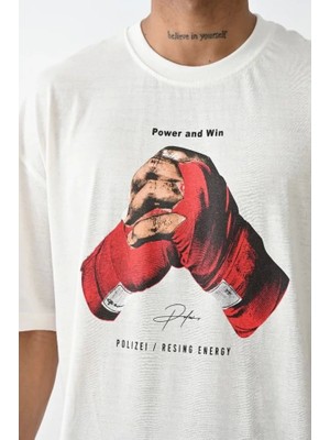 Defy Moda Unisex Baskılı Oversize T-Shirt - Beyaz