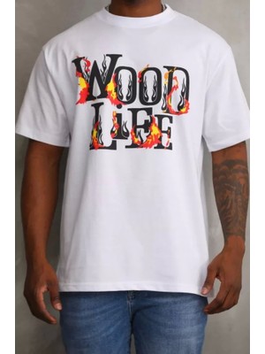 Defy Moda Unisex Baskılı Oversize T-Shirt - Beyaz