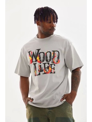 Defy Moda Unisex Baskılı Oversize T-Shirt - Gri