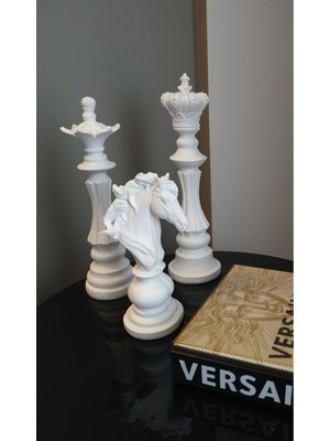 3'lü Set Dekoratif Satranç Biblo Takımı, Satranç Heykel Set, Chess Set, Şah Vezir At Dekoratif Bibl