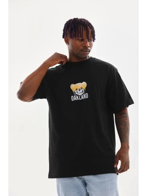 Defy Moda Unisex Baskılı Oversize T-Shirt - Siyah