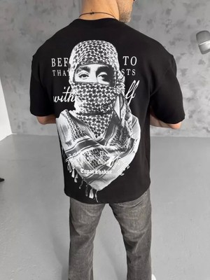 Defy Moda Unisex Baskılı Oversize T-Shirt - Siyah