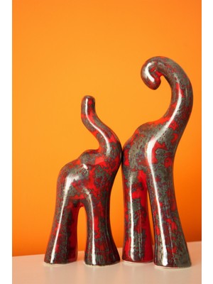 El Yapımı Seramik Fil Biblo ( 2li Set ) Anlamlı Hediyelik Obje Biblolar Sehpa Süsleri