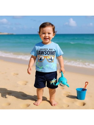 Palmiyeli Erkek Çocuk Şortlu Takım