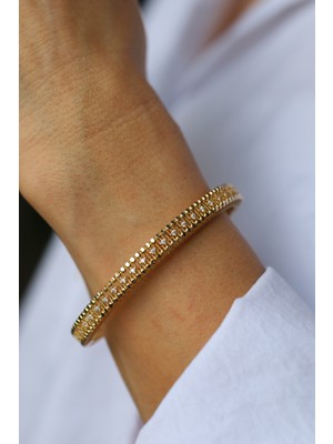 14 Ayar Altın Taş Detaylı Italyan Kelepçe