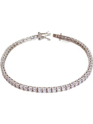 18 Ayar Altın Kaplama Zirkon Taş Pırlanta Montür Su Yolu Beyaz Trend Kadın Gümüş Bileklik